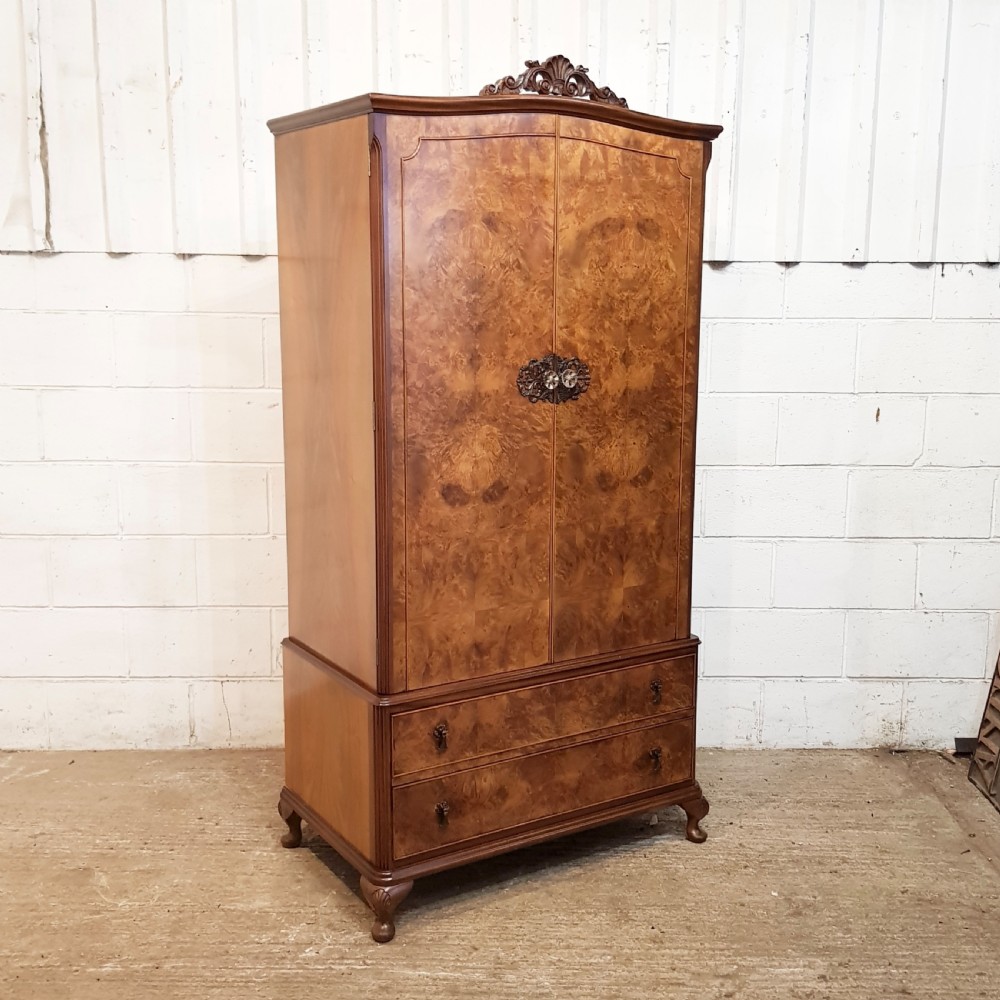 ANTIQUE BURR WALNUT FITTED WARDROBE TALLBOY  C1920 View VIII