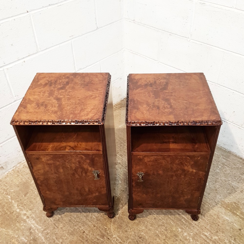 ANTIQUE PAIR BURR WALNUT BEDSIDE CABINETS C1920 View II
