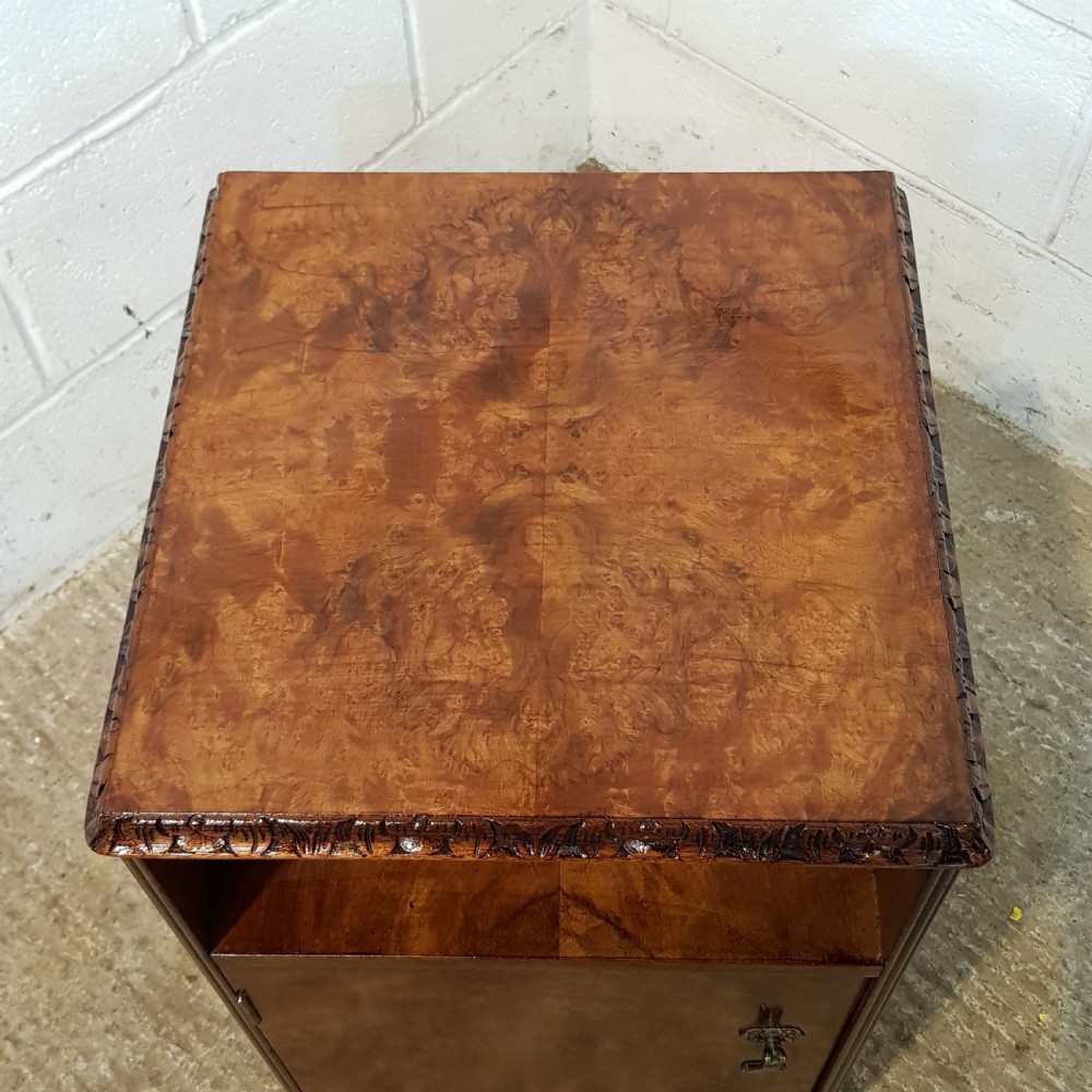 ANTIQUE PAIR BURR WALNUT BEDSIDE CABINETS C1920 View IV