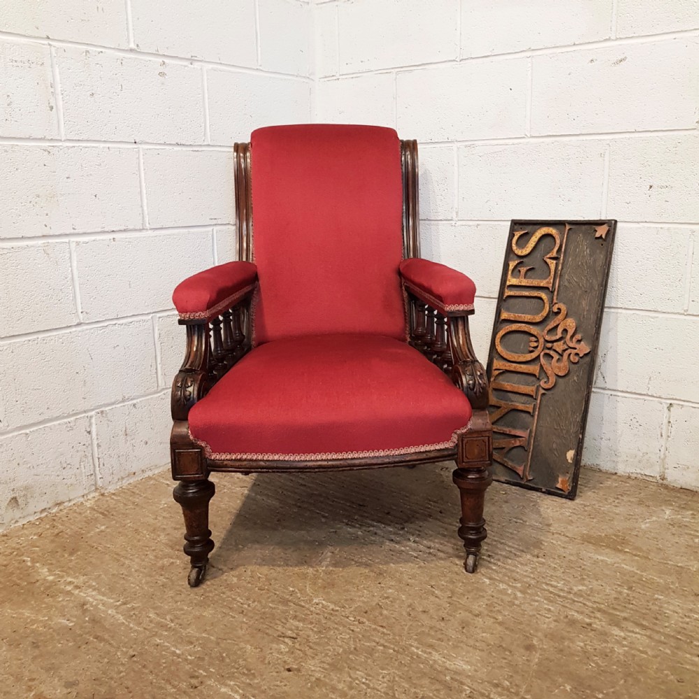 ANTIQUE VICTORIAN MAHOGANY FRAMED ARMCHAIR C1880