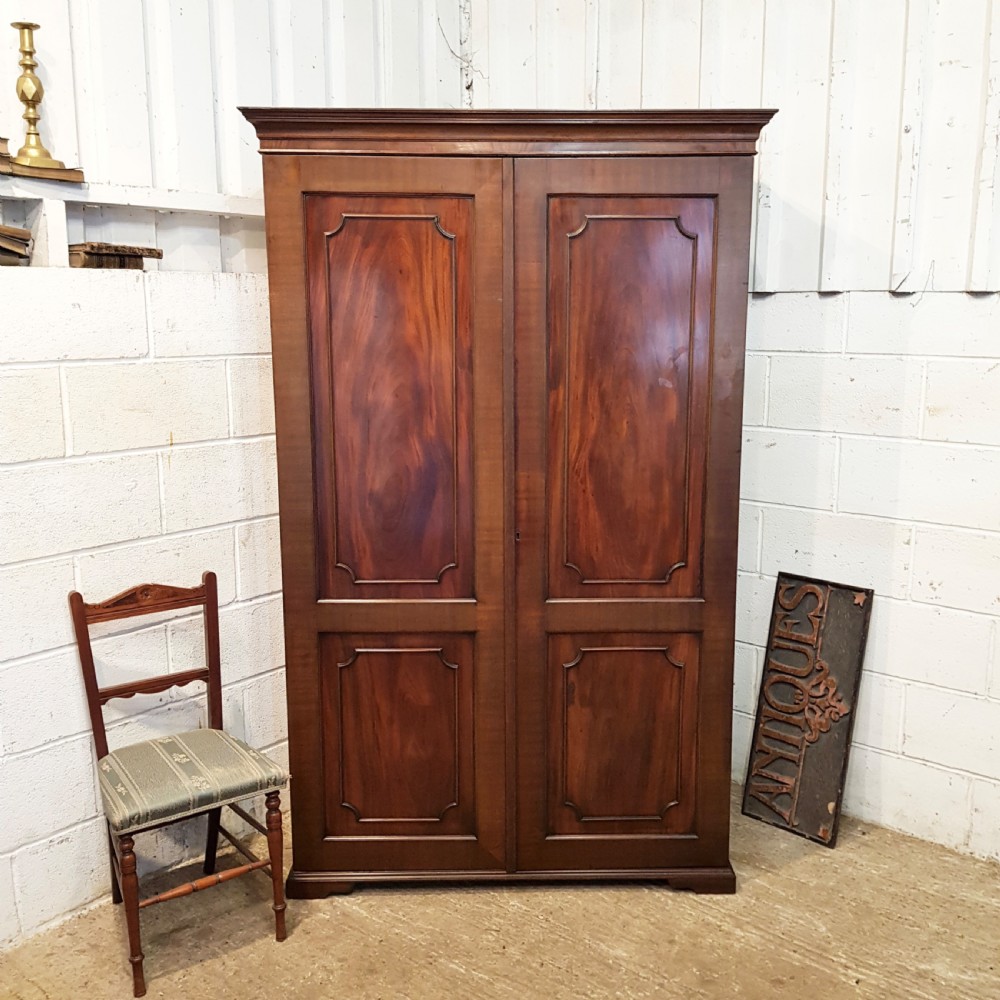 ANTIQUE EDWARDIAN REGENCY MAHOGANY DOUBLE WARDROBE 1900
