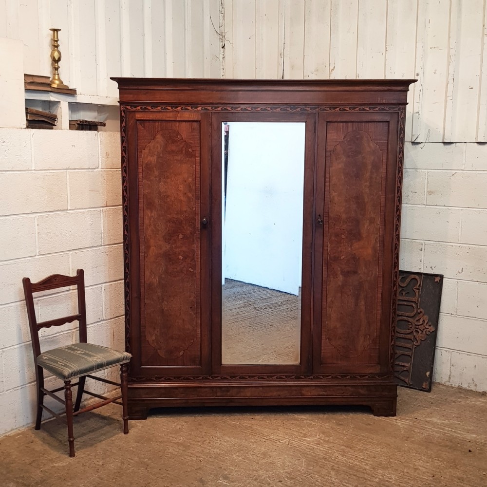 ANTIQUE BURR WALNUT LOW TRIPLE WARDROBE C920