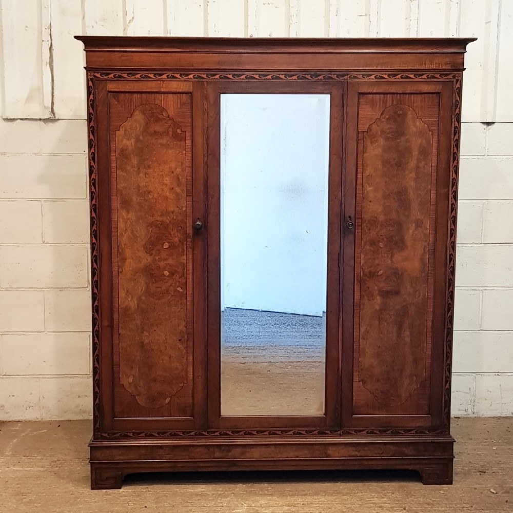 ANTIQUE BURR WALNUT LOW TRIPLE WARDROBE C920 View V
