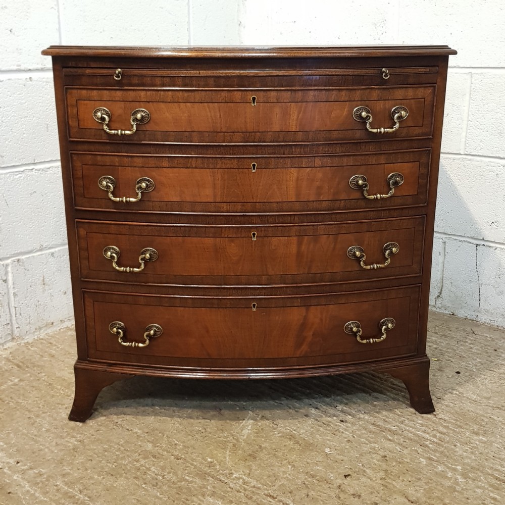 ANTIQUE EDWARDIAN MAHOGANY DWARF BOW FRONT BACHELORS CHEST OF DRAWERS WITH BRUSH SLIDE C1900 View III