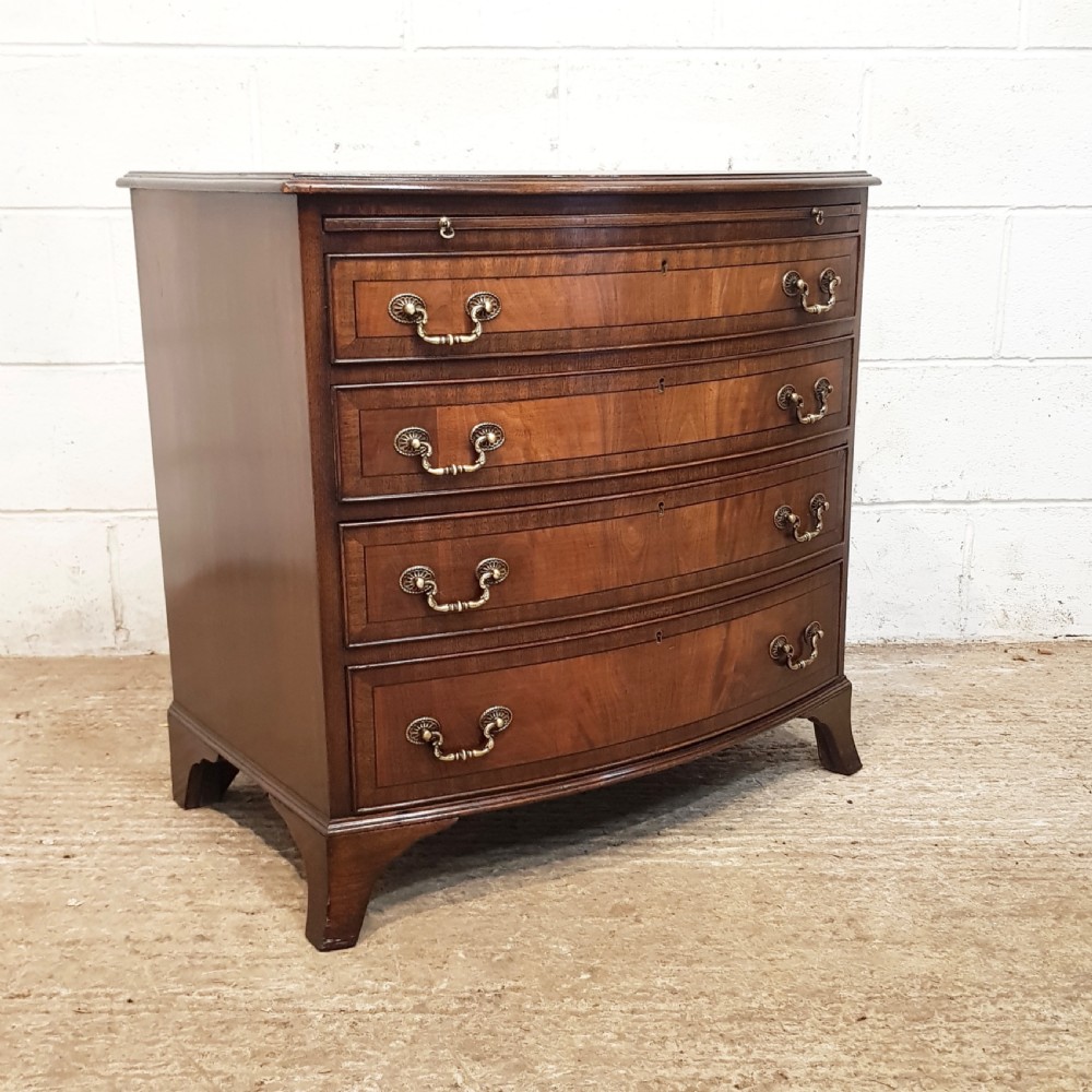 ANTIQUE EDWARDIAN MAHOGANY DWARF BOW FRONT BACHELORS CHEST OF DRAWERS WITH BRUSH SLIDE C1900 View IV