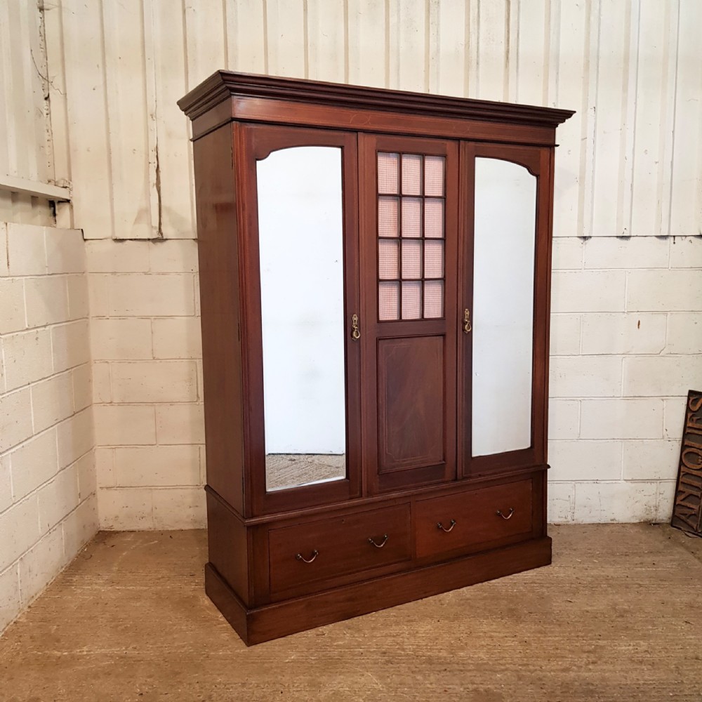 ANTIQUE EDWARDIAN MAHOGANY INLAID TRIPLE WARDROBE C1900 View VI
