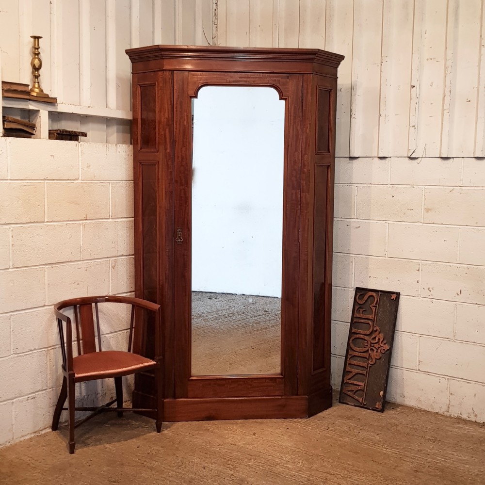 ANTIQUE VICTORIAN MAHOGANY FULL HEIGHT CORNER WARDROBE C1880