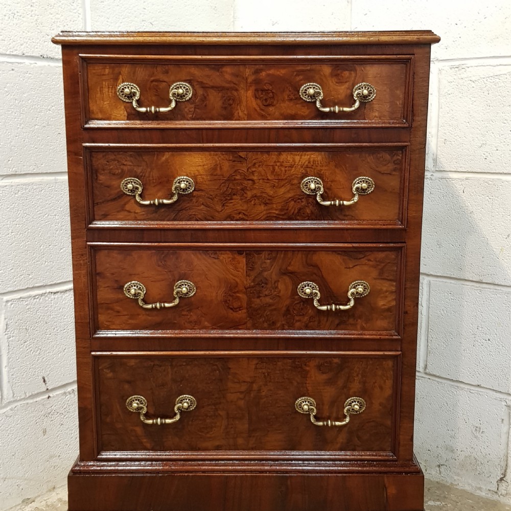 ANTIQUE EDWARDIAN NARROW BURR WALNUT CHEST OF DRAWERS C1900 View IV