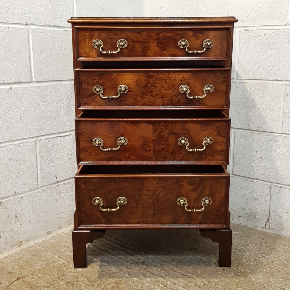 ANTIQUE EDWARDIAN NARROW BURR WALNUT CHEST OF DRAWERS C1900 View V