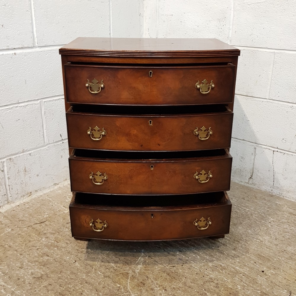 ANTIQUE BURR WALNUT BOW FRONT DWARF CHEST OF DRAWERS C1920 View II