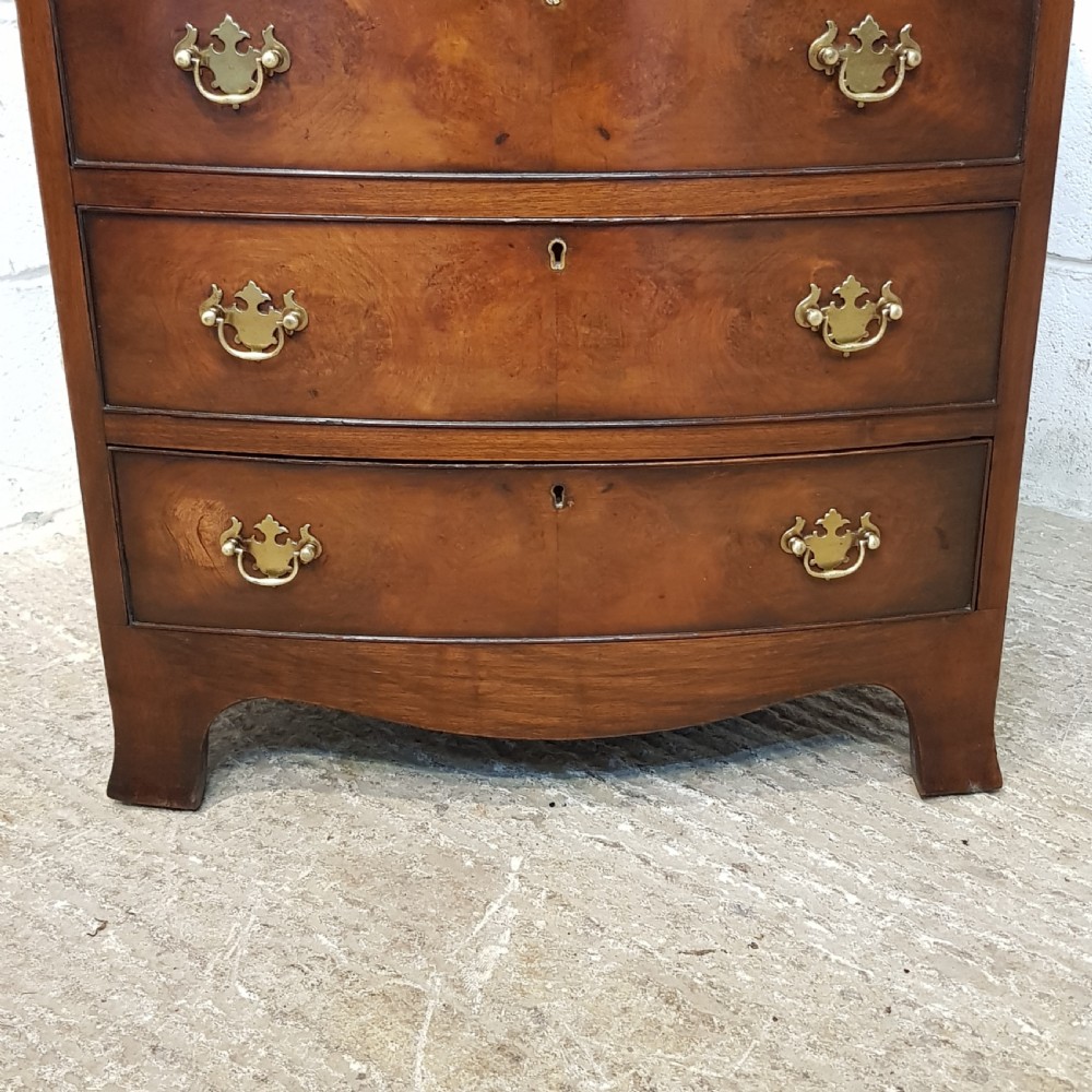 ANTIQUE BURR WALNUT BOW FRONT DWARF CHEST OF DRAWERS C1920 View III