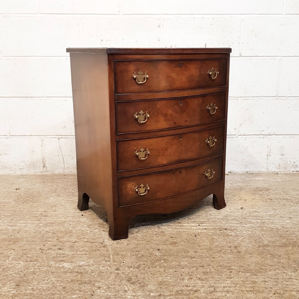 ANTIQUE BURR WALNUT BOW FRONT DWARF CHEST OF DRAWERS C1920 View V