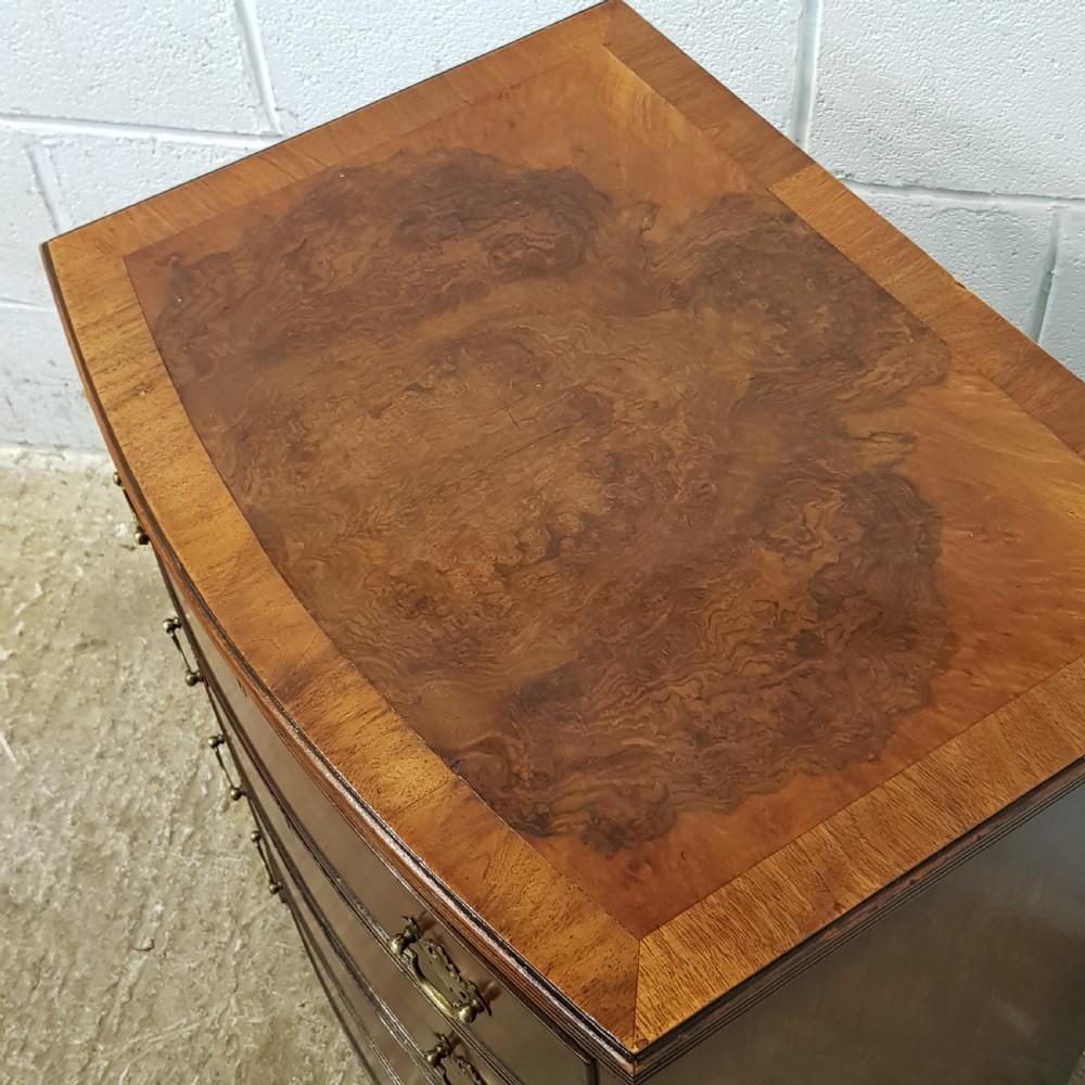 ANTIQUE BURR WALNUT BOW FRONT DWARF CHEST OF DRAWERS C1920 View VI