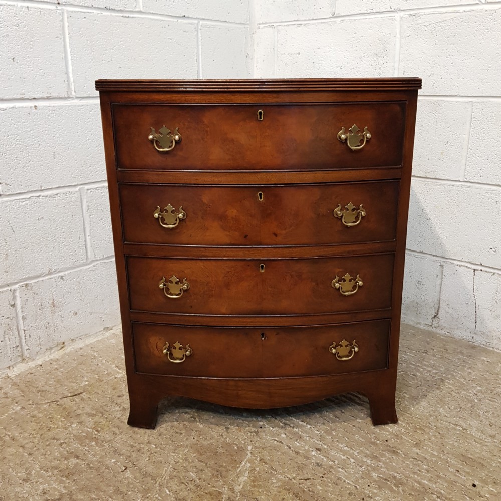 ANTIQUE BURR WALNUT BOW FRONT DWARF CHEST OF DRAWERS C1920 View VII