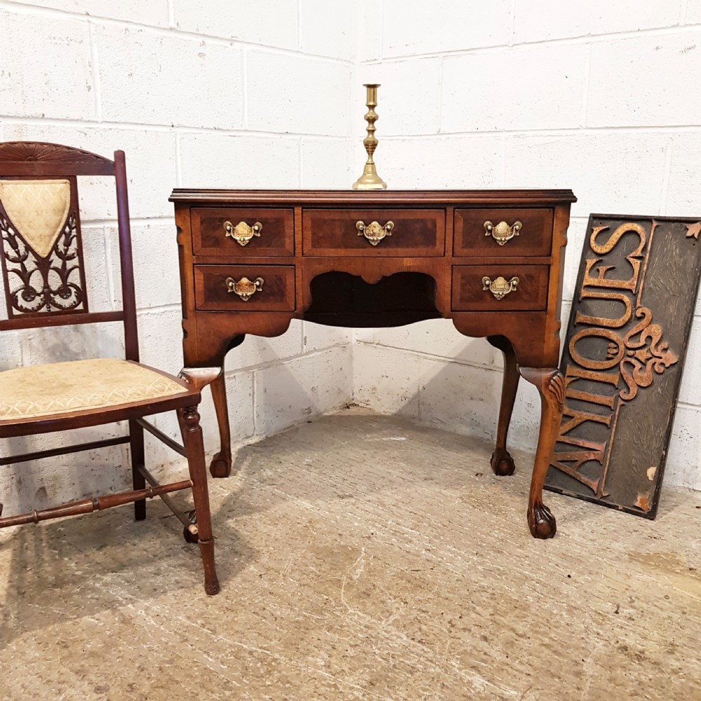 ANTIQUE EDWARDIAN BURR WALNUT LOWBOY DESK C1900