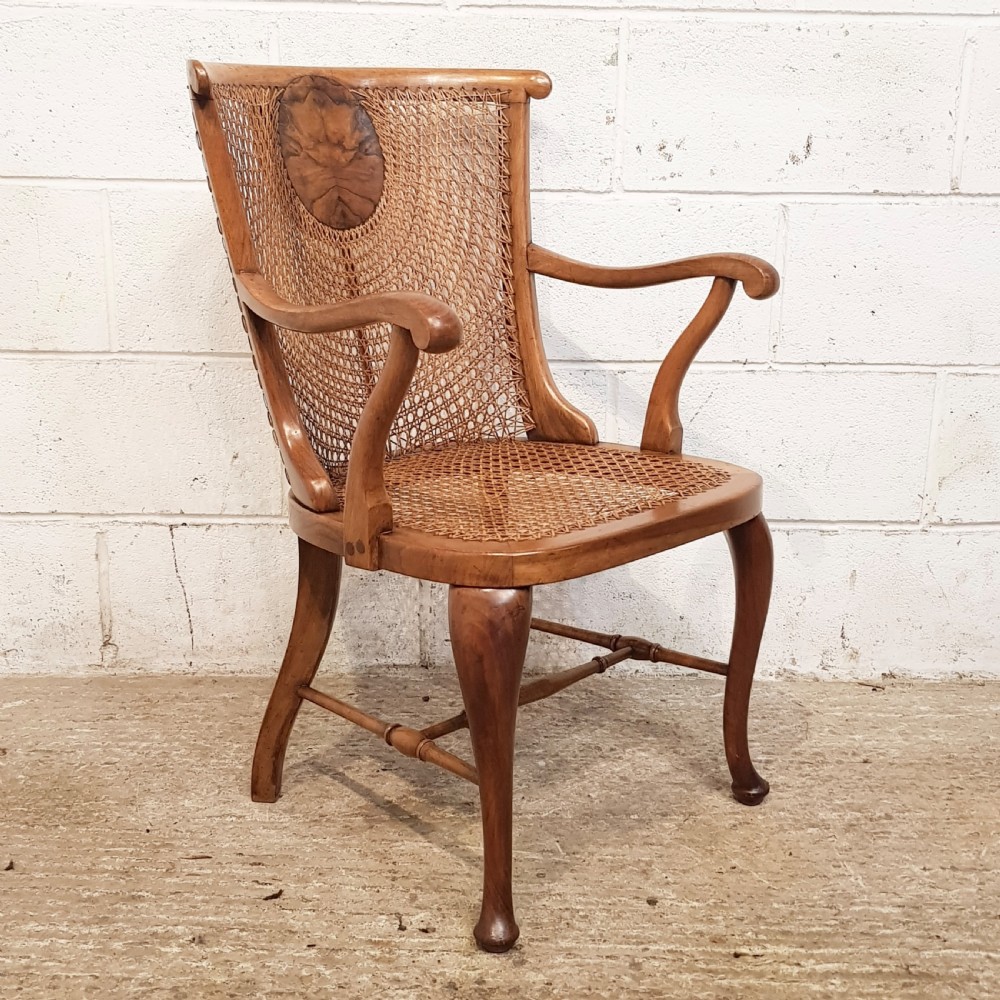ANTIQUE WALNUT SPLIT CANE BERGERE  DESK CHAIR C1920