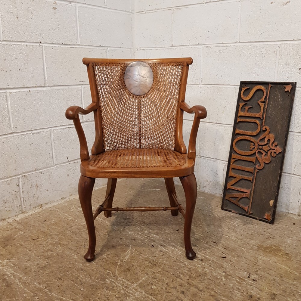 ANTIQUE WALNUT SPLIT CANE BERGERE  DESK CHAIR C1920 View IV