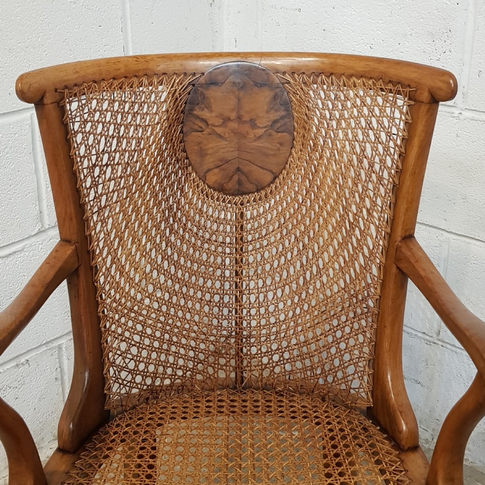 ANTIQUE WALNUT SPLIT CANE BERGERE  DESK CHAIR C1920 View V