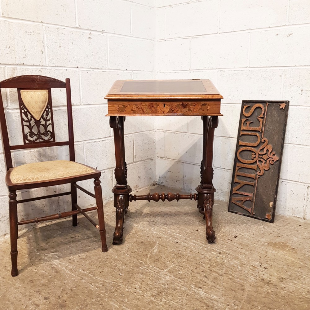 ANTIQUE VICTORIAN WALNUT AND MAHOGANY MARQUETRY WRITING SLOPE  DESK C1880 View XI