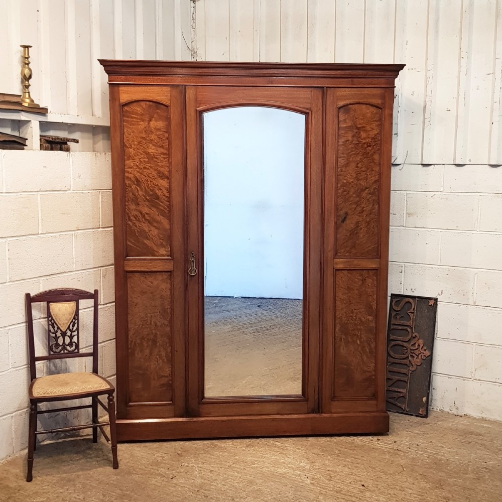 ANTIQUE LATE VICTORIAN BURR WALNUT TRIPLE WARDROBE C1890