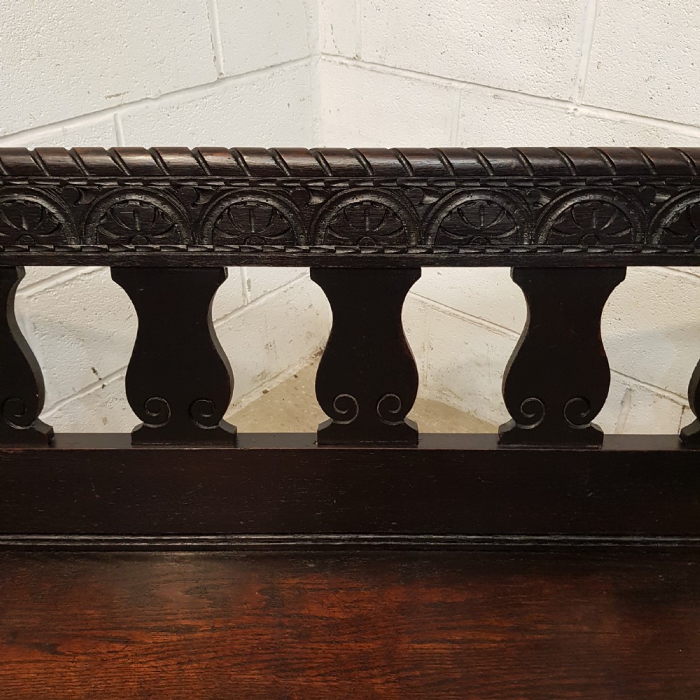 ANTIQUE VICTORIAN CARVED OAK HALL BENCH C1860 View VII