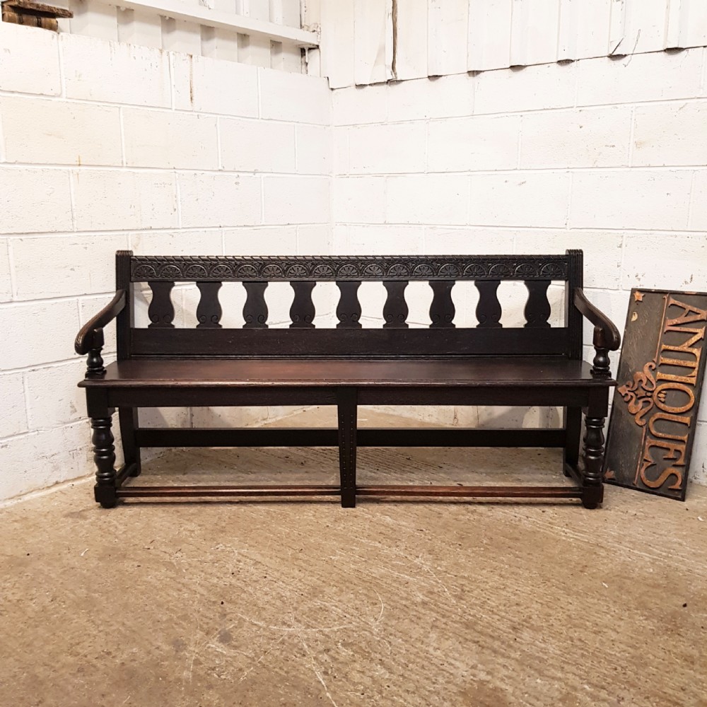 ANTIQUE VICTORIAN CARVED OAK HALL BENCH C1860 View VIII