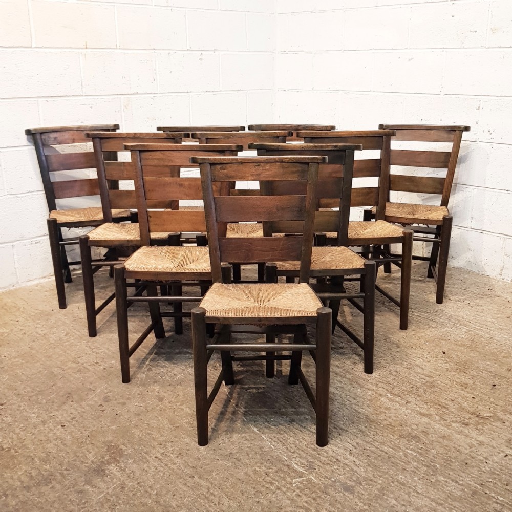 ANTIQUE SET OF TEN VICTORIAN OAK CHAPEL KITCHEN CHAIRS C1880 View II