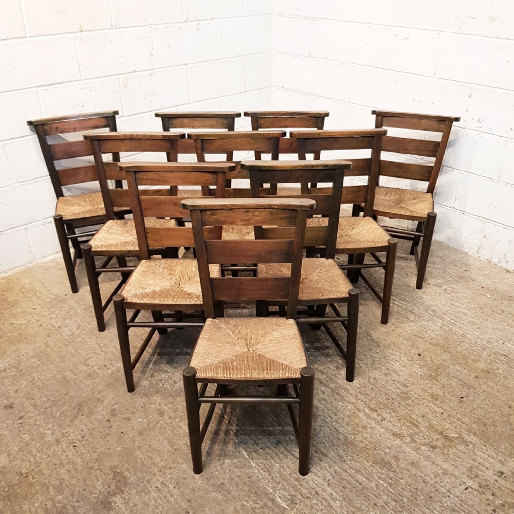 ANTIQUE SET OF TEN VICTORIAN OAK CHAPEL KITCHEN CHAIRS C1880 View VI