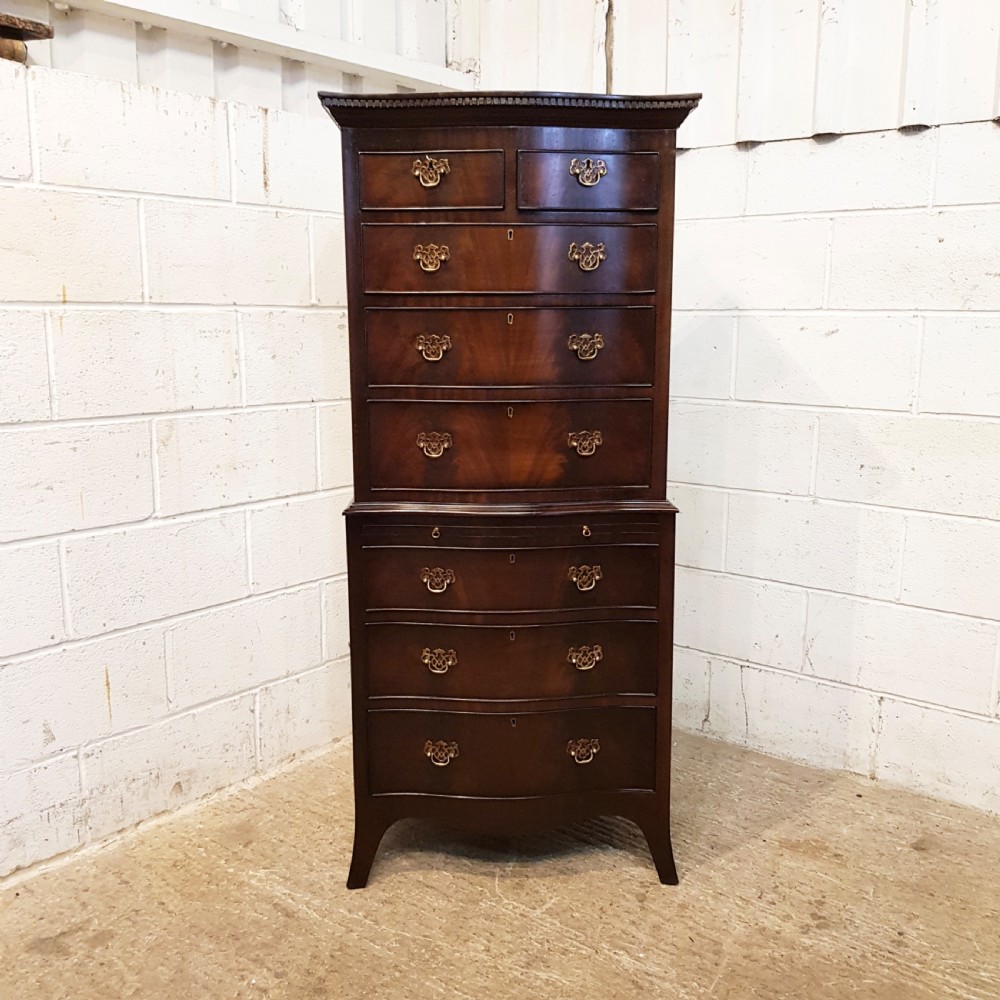 ANTIQUE MAHOGANY SERPENTINE FRONT DWARF CHEST ON CHEST OF DRAWERS C1920 View III
