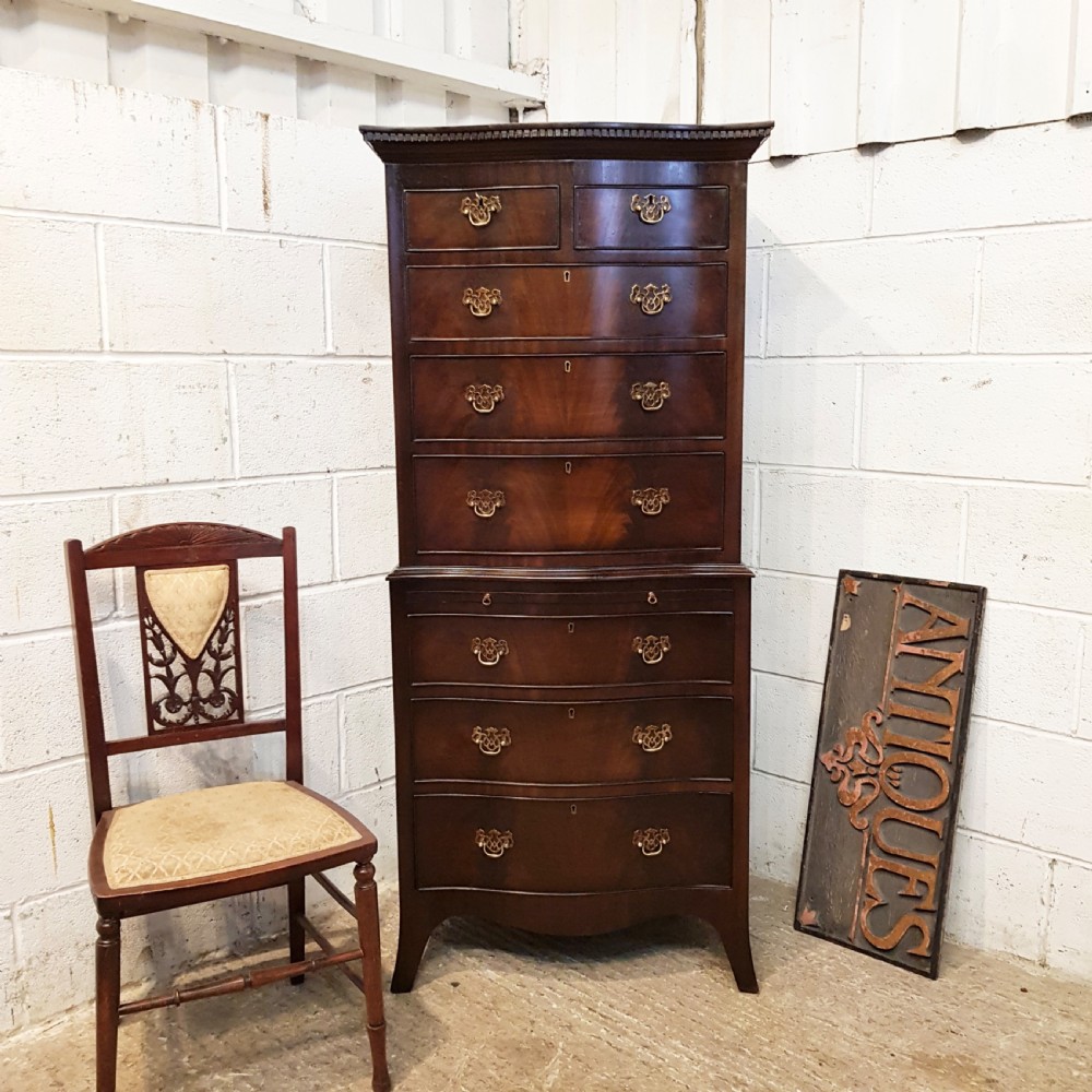 ANTIQUE MAHOGANY SERPENTINE FRONT DWARF CHEST ON CHEST OF DRAWERS C1920 View VII