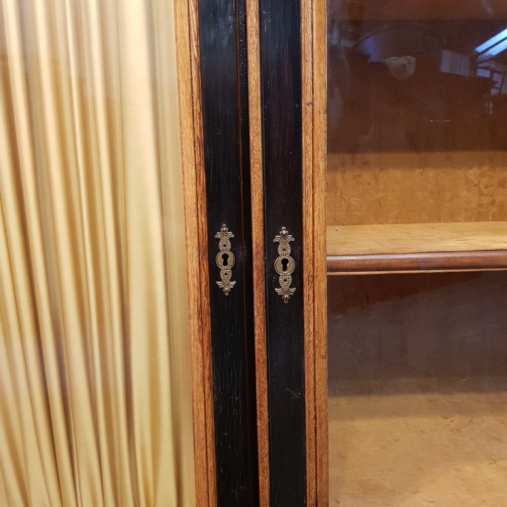 ANTIQUE LARGE VICTORIAN AESTHETIC BURR WALNUT & EBONY BREAKFRONT BOOKCASE C1890 View VI