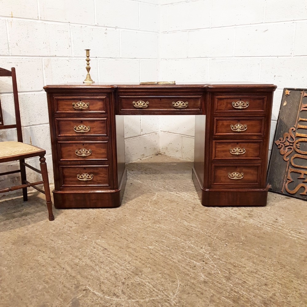 ANTIQUE VICTORIAN MAHOGANY BREAKFRONT PEDESTAL DESK C1880
