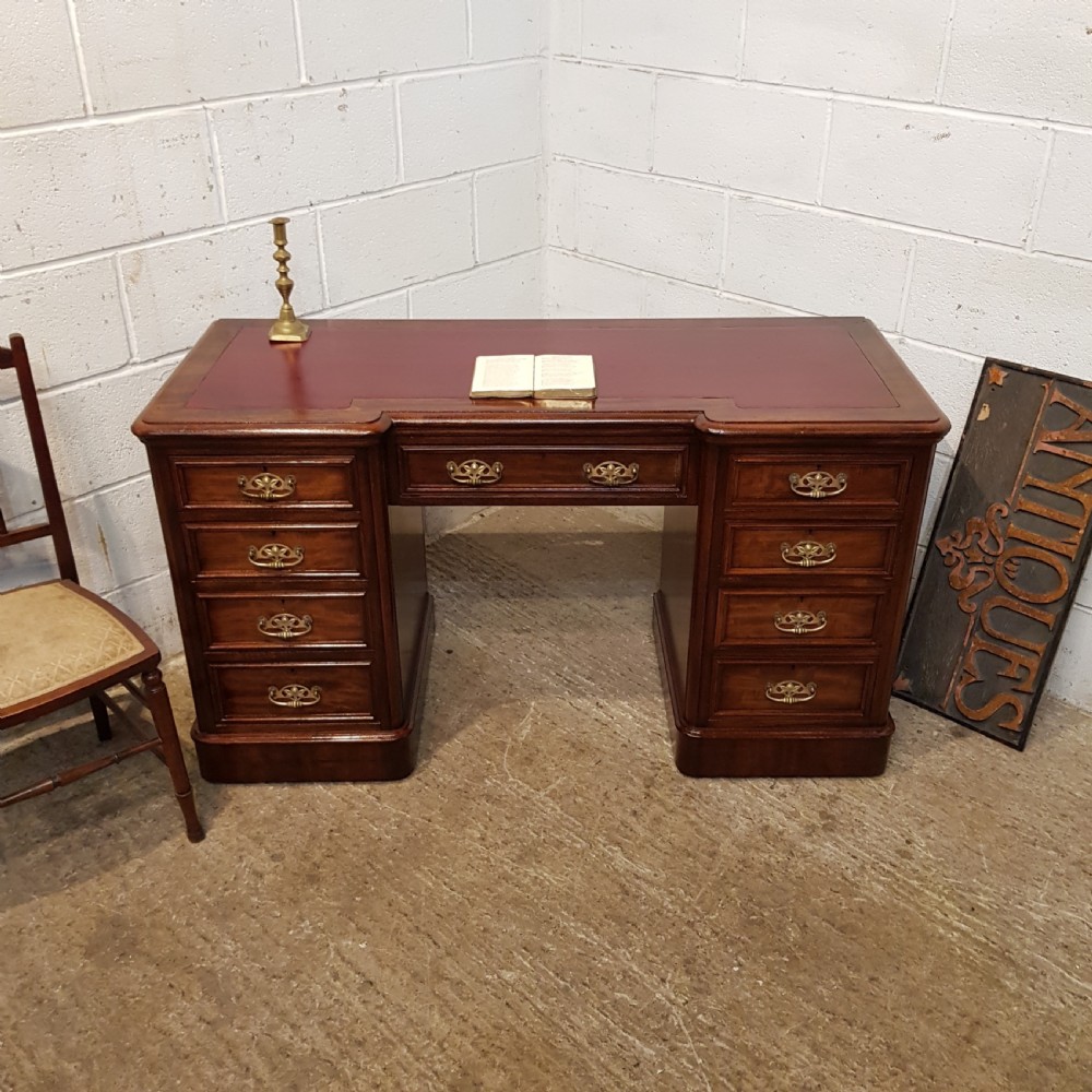 ANTIQUE VICTORIAN MAHOGANY BREAKFRONT PEDESTAL DESK C1880 View IV