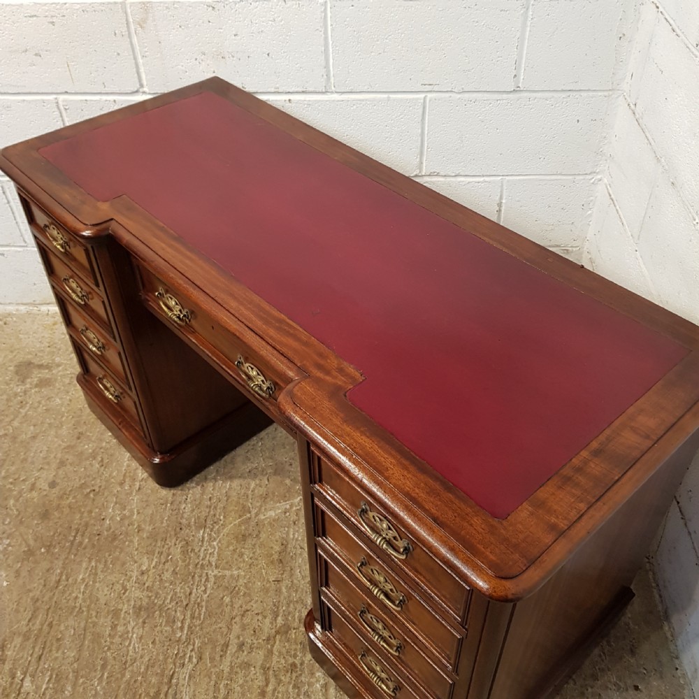 ANTIQUE VICTORIAN MAHOGANY BREAKFRONT PEDESTAL DESK C1880 View X