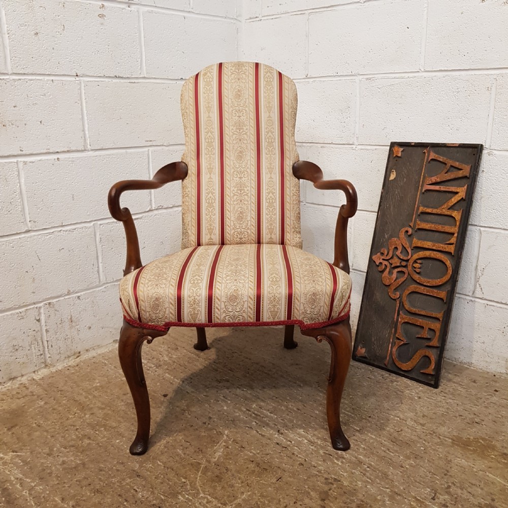 ANTIQUE EDWARDIAN WALNUT QUEEN ANNE STYLE LIBRARY ELBOW CHAIR C1900 View II