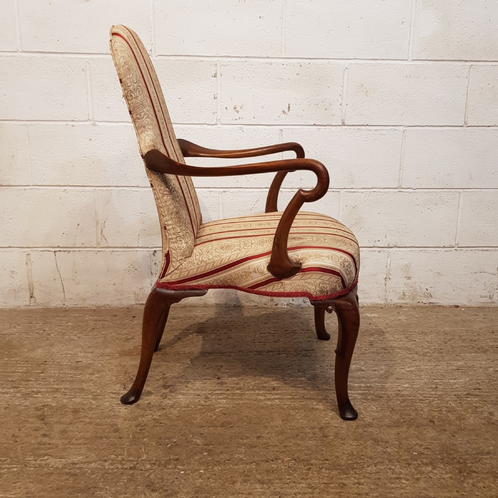 ANTIQUE EDWARDIAN WALNUT QUEEN ANNE STYLE LIBRARY ELBOW CHAIR C1900 View V
