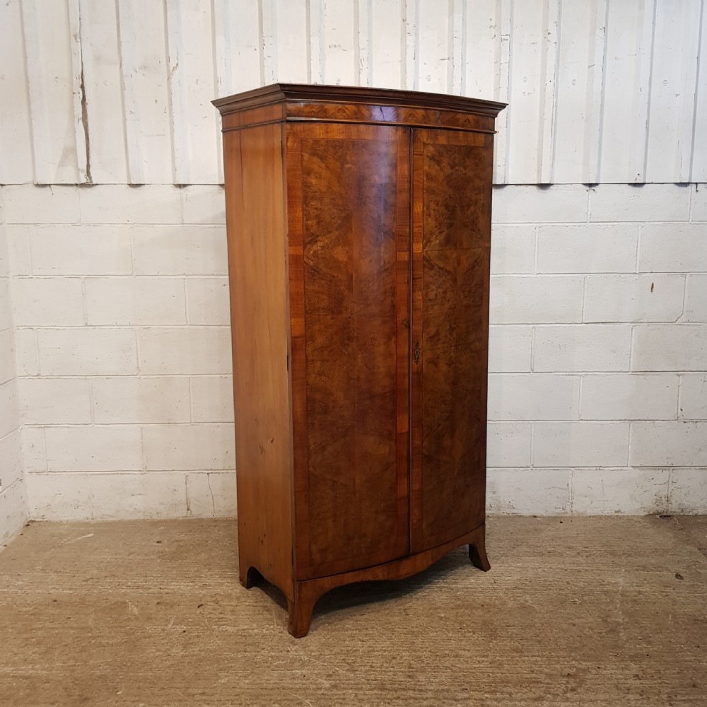 ANTIQUE EDWARDIAN BURR WALNUT BOW FRONT DOUBLE WARDROBE C 1900 View III
