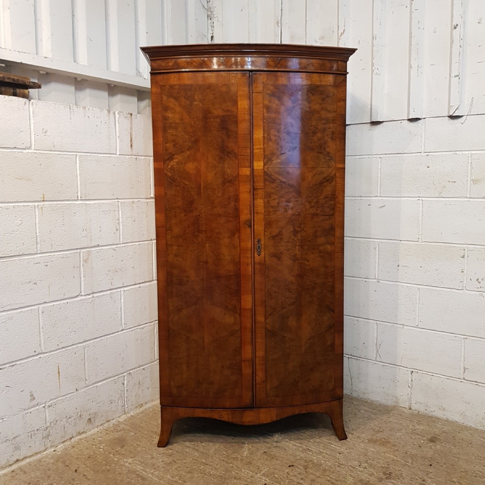 ANTIQUE EDWARDIAN BURR WALNUT BOW FRONT DOUBLE WARDROBE C 1900 View IV