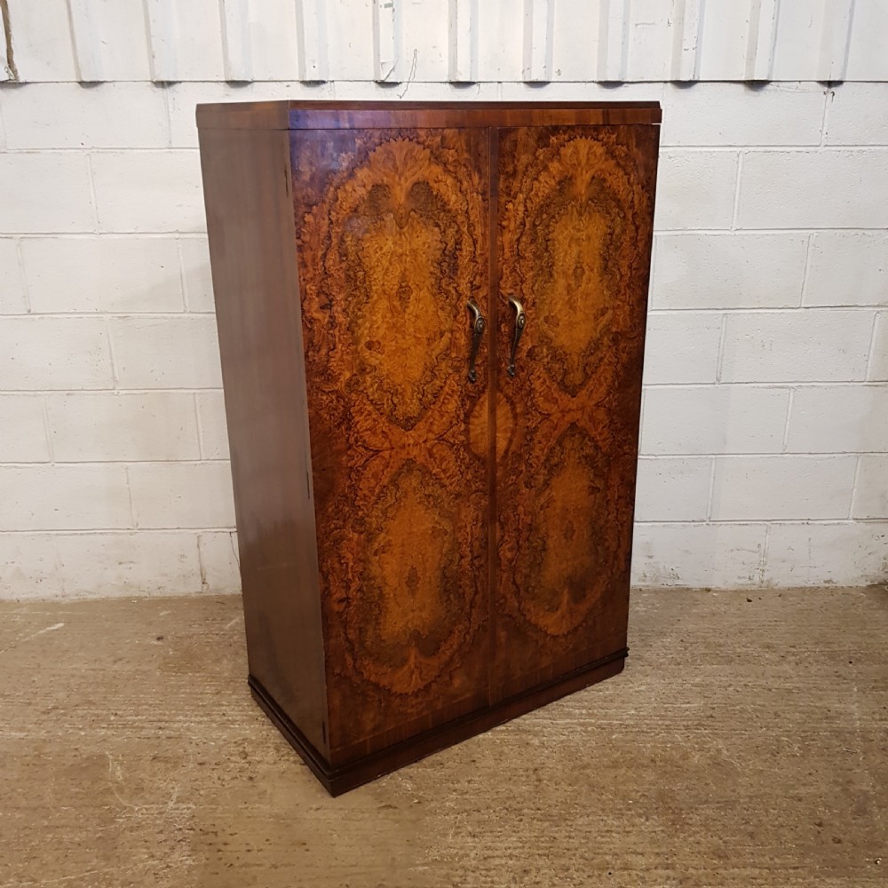 ANTIQUE BURR WALNUT GENTS WARDROBE C1920 View II