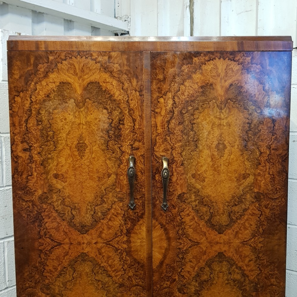 ANTIQUE BURR WALNUT GENTS WARDROBE C1920 View III