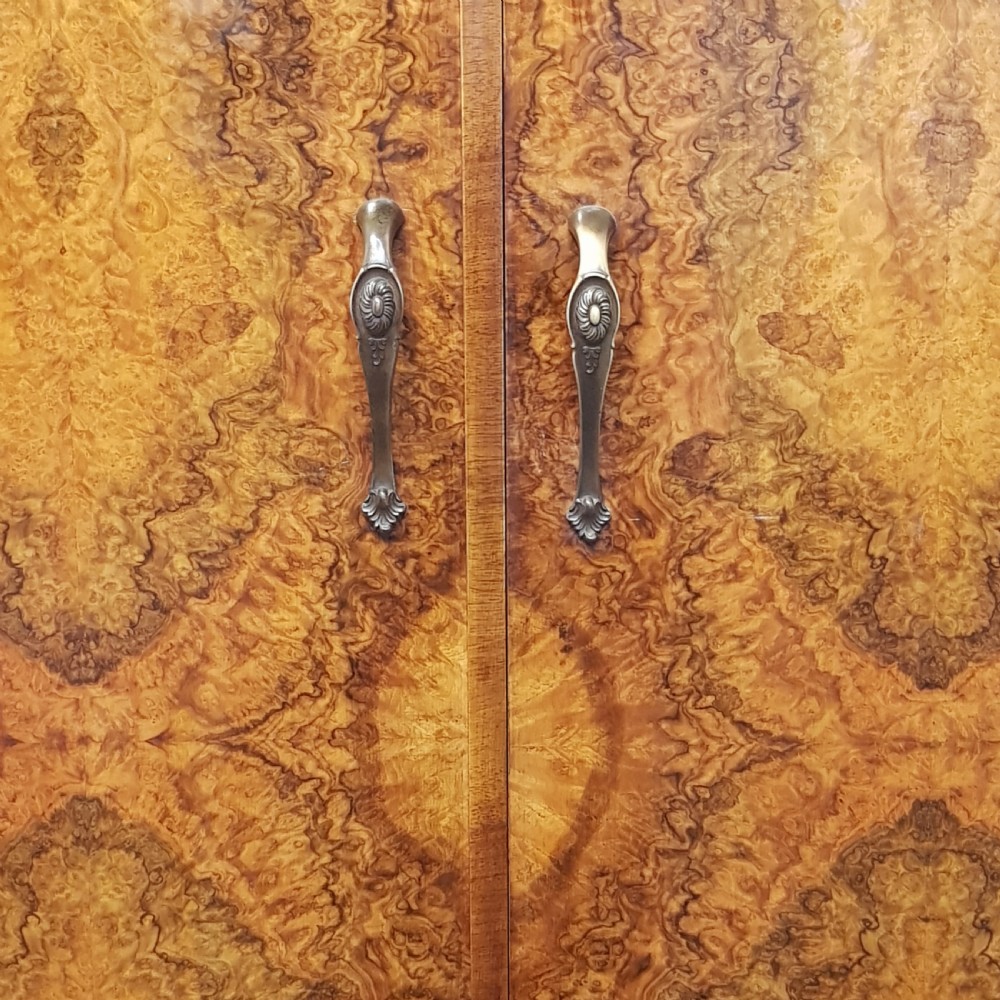 ANTIQUE BURR WALNUT GENTS WARDROBE C1920 View V