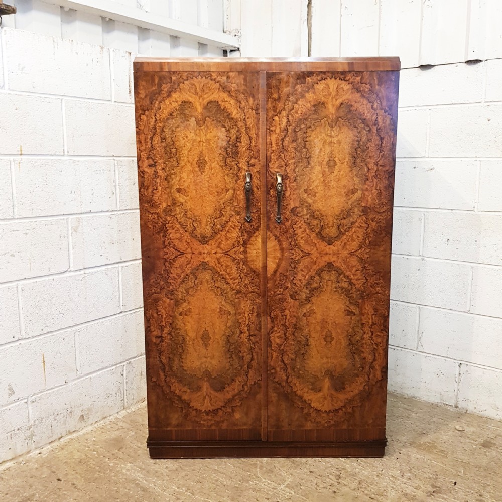 ANTIQUE BURR WALNUT GENTS WARDROBE C1920 View VII