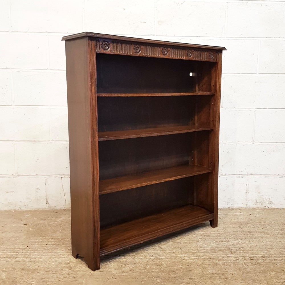 ANTIQUE EDWARDIAN CARVED OAK OPEN BOOKCASE C1900 View II