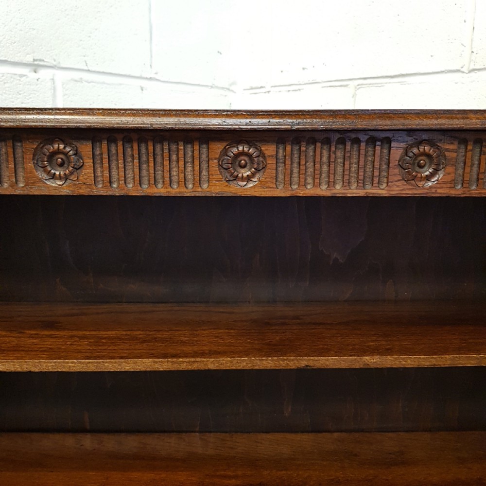 ANTIQUE EDWARDIAN CARVED OAK OPEN BOOKCASE C1900 View III
