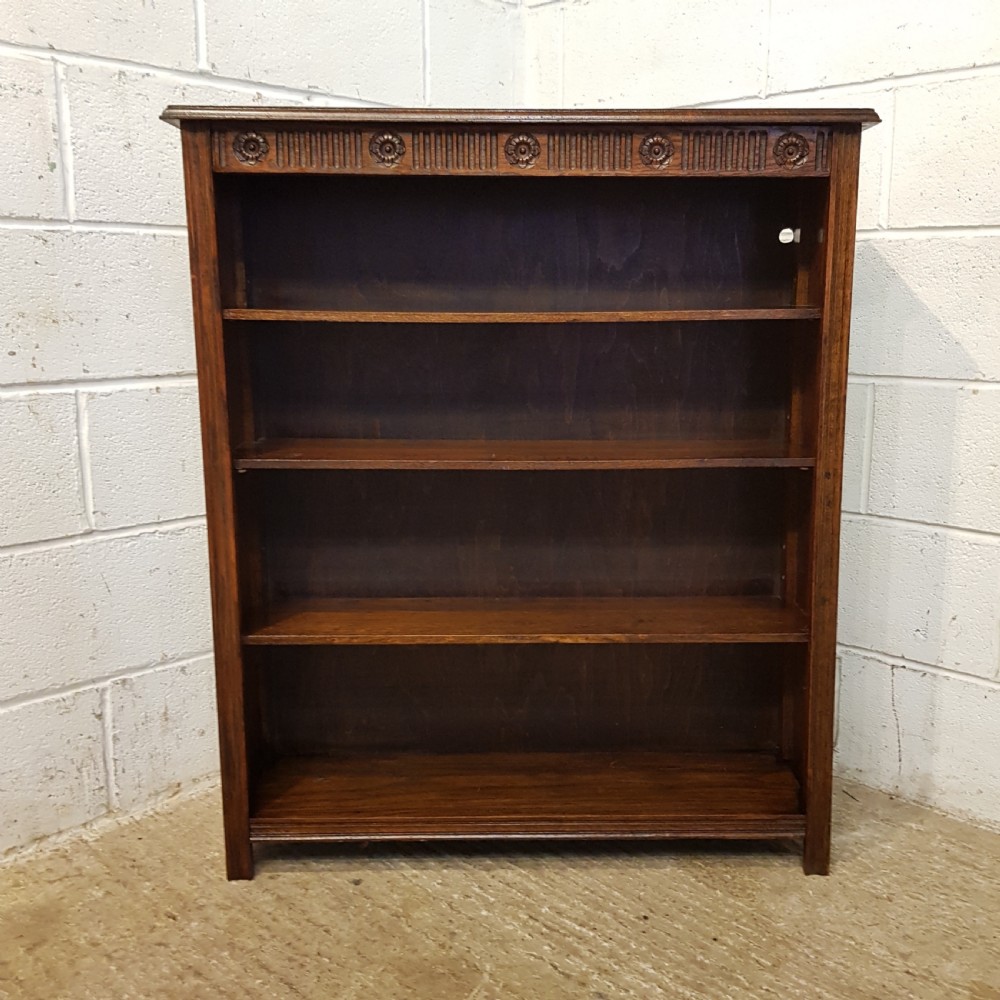 ANTIQUE EDWARDIAN CARVED OAK OPEN BOOKCASE C1900 View V