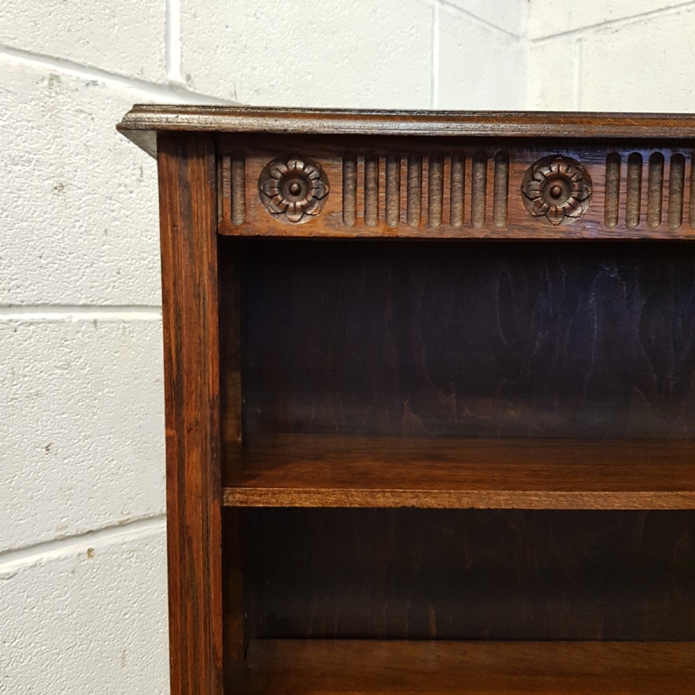 ANTIQUE EDWARDIAN CARVED OAK OPEN BOOKCASE C1900 View VII