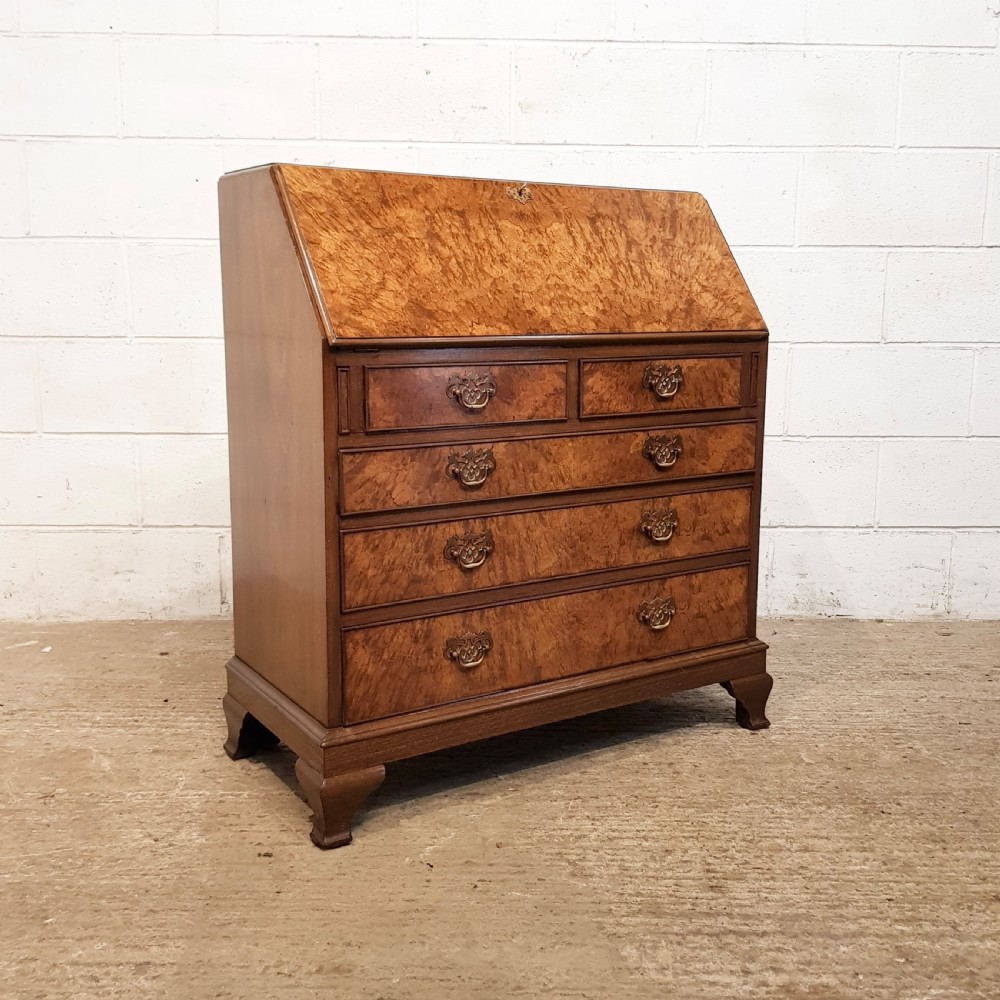 ANTIQUE BURR WALNUT BUREAU C1920 View V