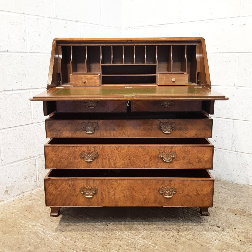 ANTIQUE BURR WALNUT BUREAU C1920 View VII