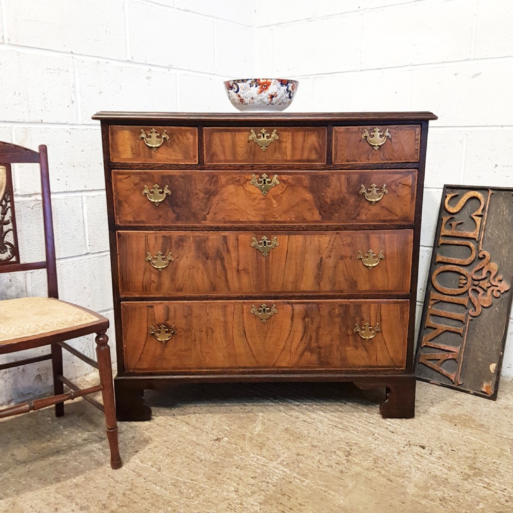 ANTIQUE 18TH CENTURY OAK AND BURR WALNUT CHEST OF DRAWERS C1780
