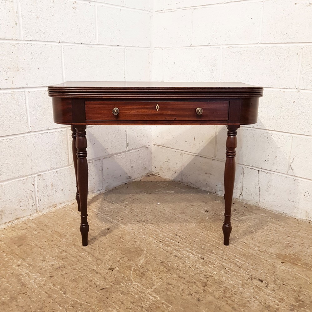 ANTIQUE REGENCY. MAHOGANY D END FOLD OVER GAMES TABLE C1820 View II